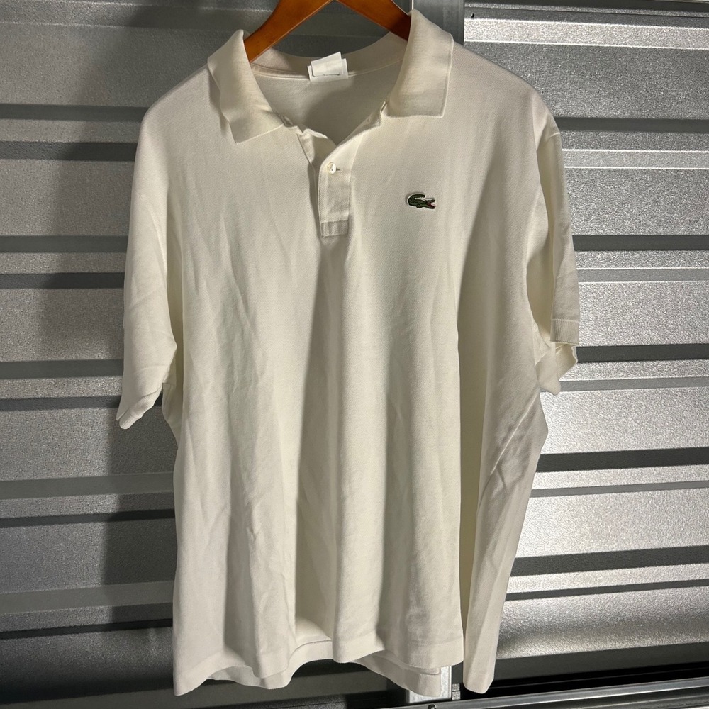 VINTAGE Lacoste Polo Mens 8 White Short Sleeve Pique Made in France Preppy